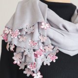 SAKURA  【Made to order 受注制作】パシュミナストール「桜」ライトグレー