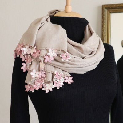 画像2: SAKURA  パシュミナストール「桜」サンドベージュ