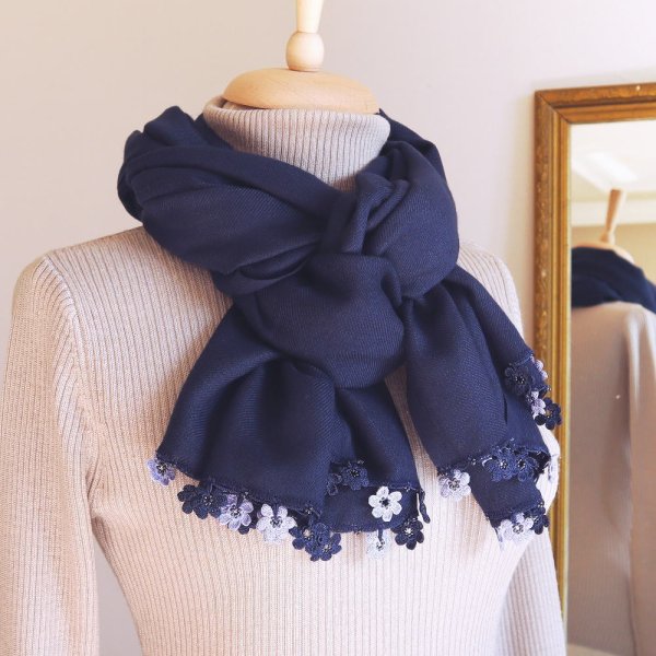 画像4: MARY パシュミナストール「マリー」ネイビーブルー (4)