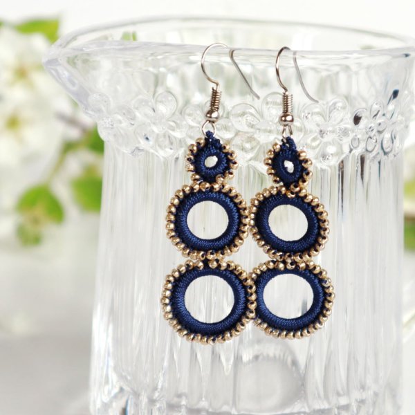 画像2: RING ピアス「リング」ネイビー&ゴールド (2)