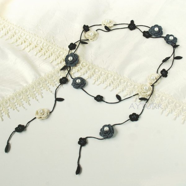 画像3: ROSE PEARL ラリエット「ローズ・パール」ホワイト&グレー (3)