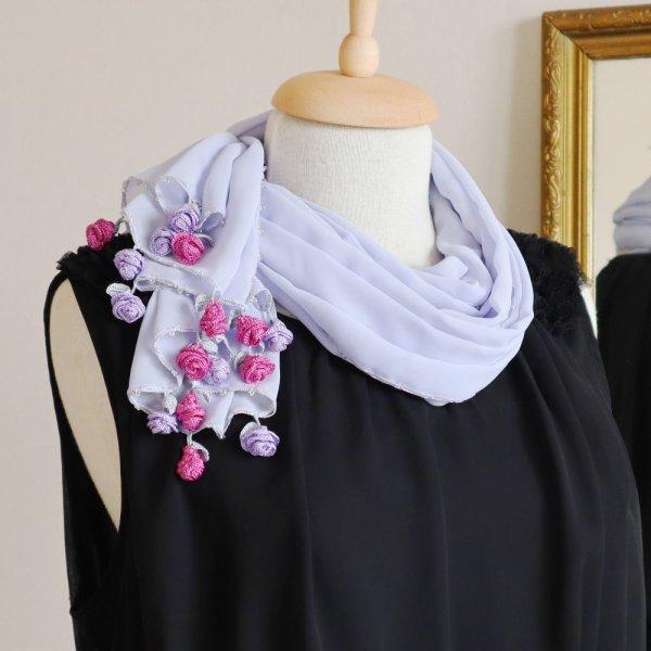 画像2: ROSE 【Made to order 受注制作】シフォンストール「ローズ」ペール・アイリス (2)