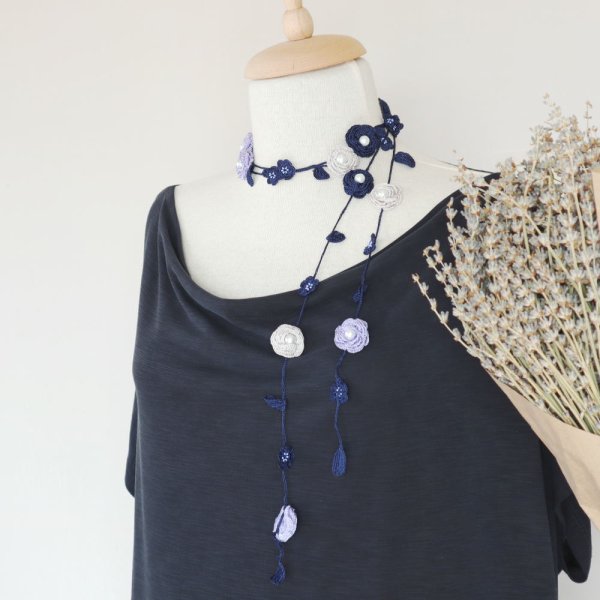 画像4: ROSE PEARL ラリエット「ローズ・パール」ネイビーブルー (4)