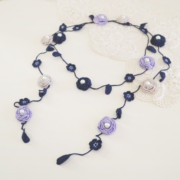 画像5: ROSE PEARL ラリエット「ローズ・パール」ネイビーブルー (5)