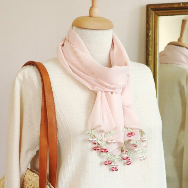 画像4: CHERRY 【Made to order 受注製作】シフォンストール「チェリー」オーロラ・ピンク (4)