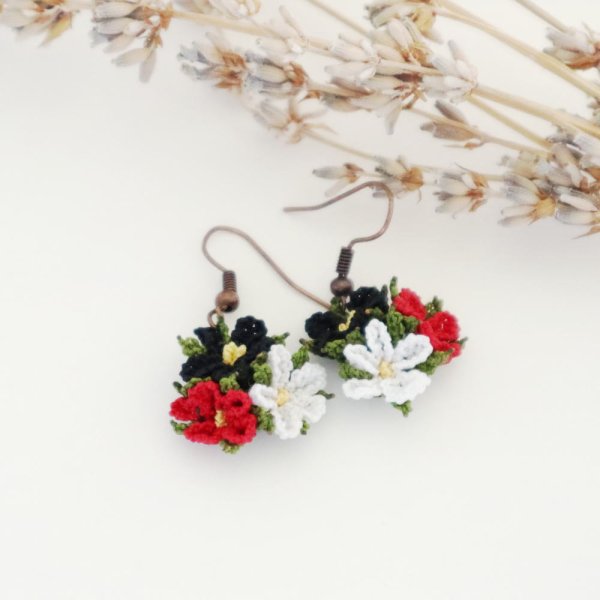 画像2: BOUQUET ピアス「ブーケ」ブラック&レッド (2)