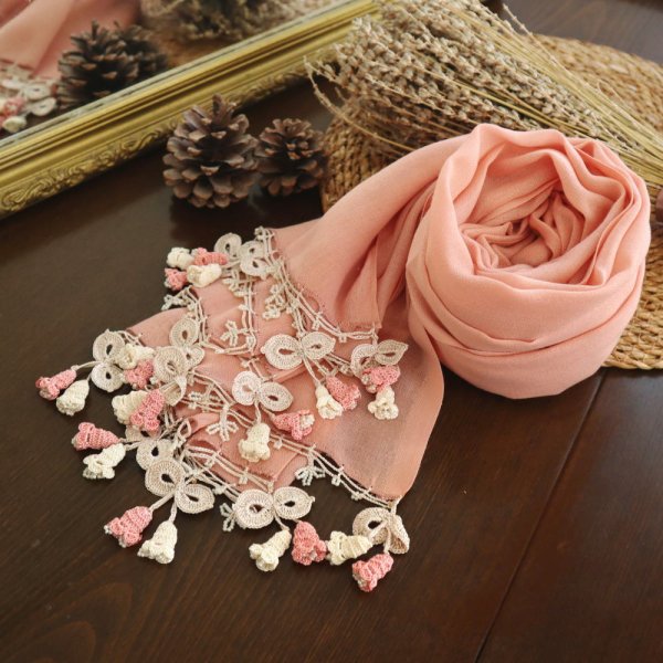 画像5: CAMPANELLA 【Made to order 受注制作】薄手パシュミナストール「カンパネラ」ピーチ・ピンク (5)