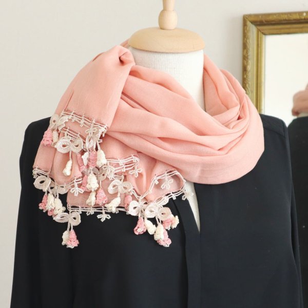 画像2: CAMPANELLA 【Made to order 受注制作】薄手パシュミナストール「カンパネラ」ピーチ・ピンク (2)