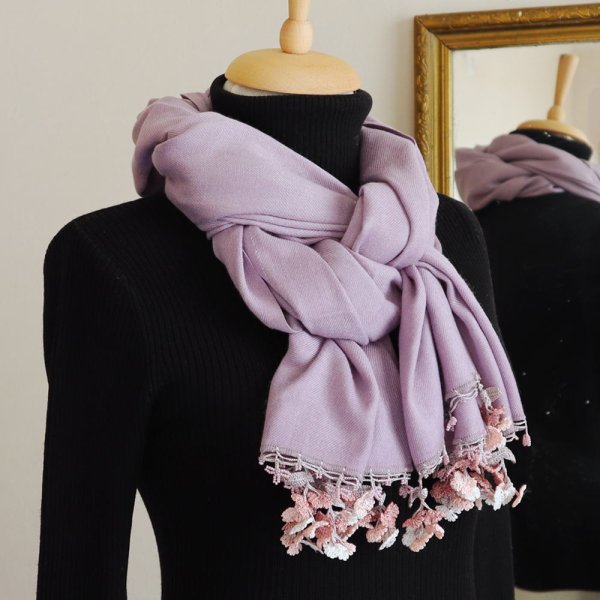 画像4: Flower of WIND 【Made to order 受注制作】パシュミナストール「風の花」アンティーク・モーブ (4)