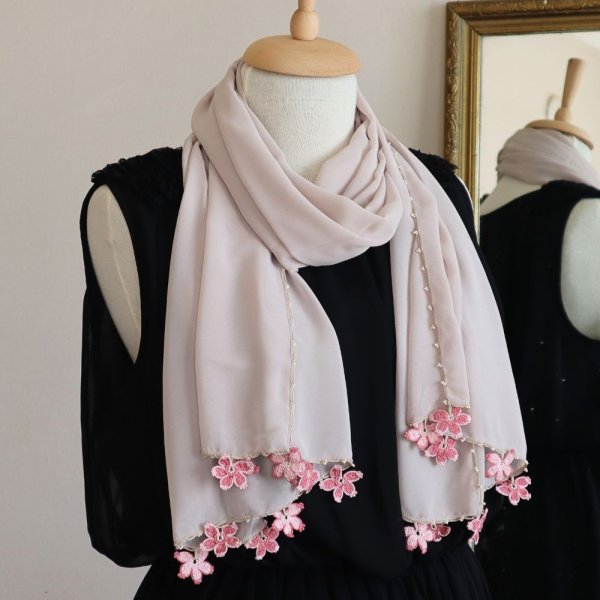 画像4: SAKURA  シフォンストール「桜」サンドベージュ (4)