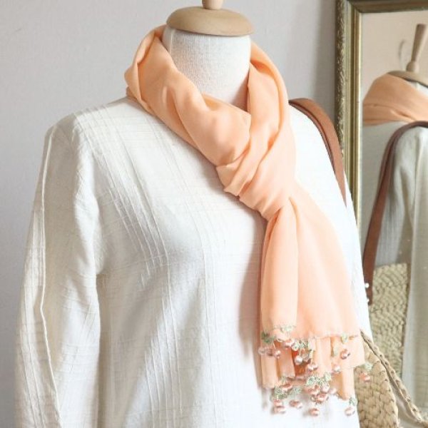 画像4: CHERRY 大判シフォンストール「チェリー」アプリコット (4)