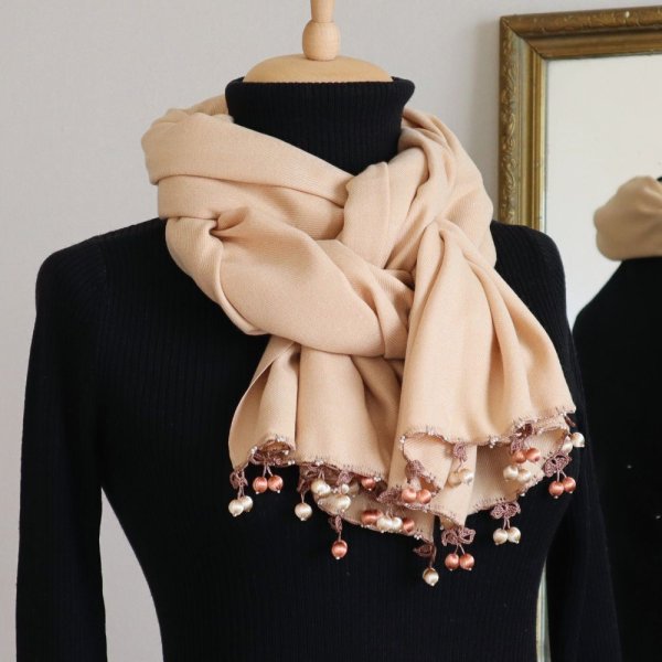 画像4: CHERRY パシュミナストール「チェリー」ミルクティ (4)