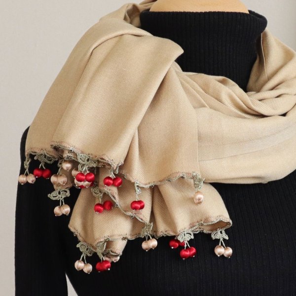 画像1: CHERRY パシュミナストール「チェリー」カフェオレ (1)