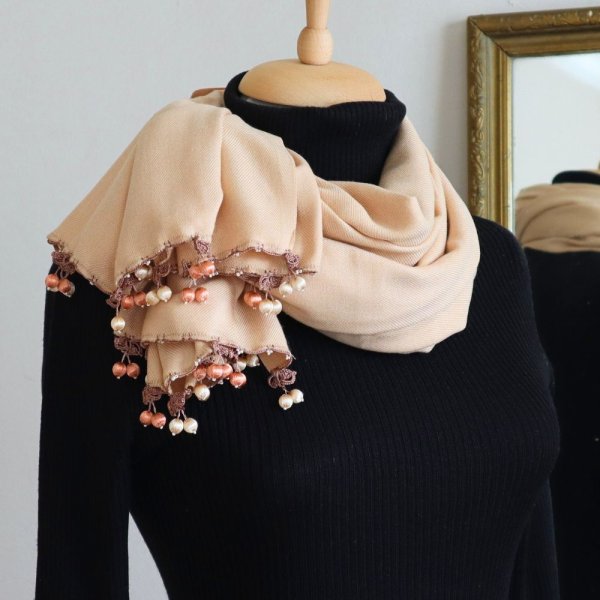 画像2: CHERRY パシュミナストール「チェリー」ミルクティ (2)